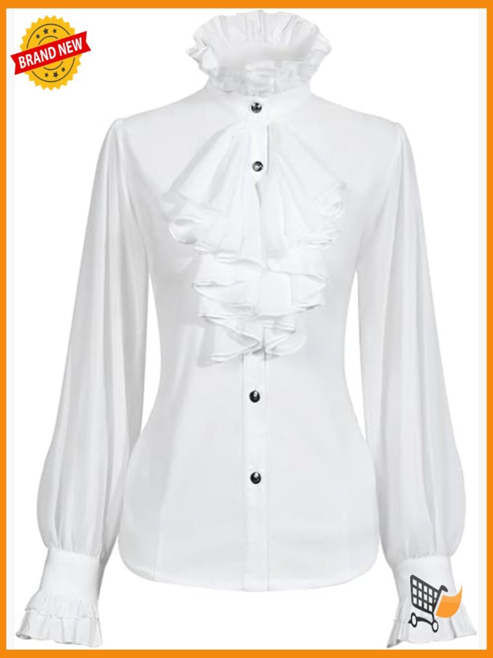 Victorian Gothic Blouse Ruffle Stand Collar Long Sleeve Medieval Top